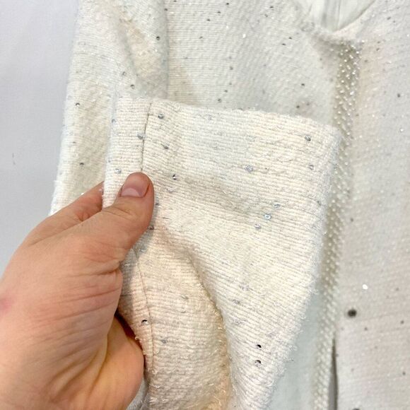 Cream White Sequinses Pearl Beaded Dress Coat - Picture 5 of 15